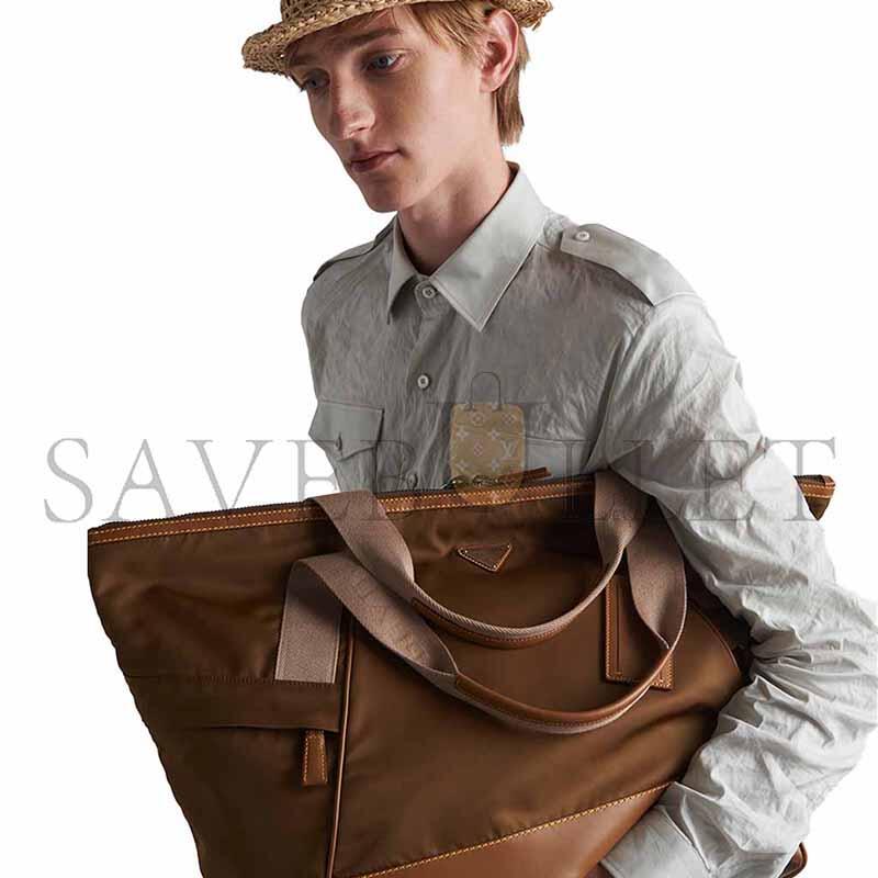 Pra*a re-nylon and leather duffel bag 2vc040 (44.5*40*24cm)